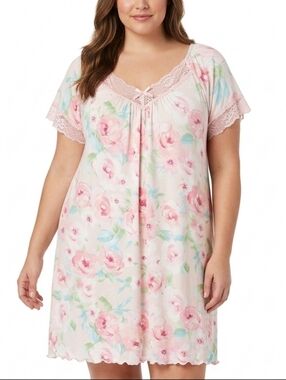 NWT Miss Elaine Floral Lace-Trim Nightgown